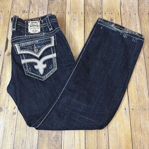 Rock Revival Jeans Relaxed Straight Mens Thick Stitch Jeans Richie Sz 36 (39X34)